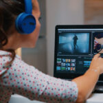 Videographer working on editing a video